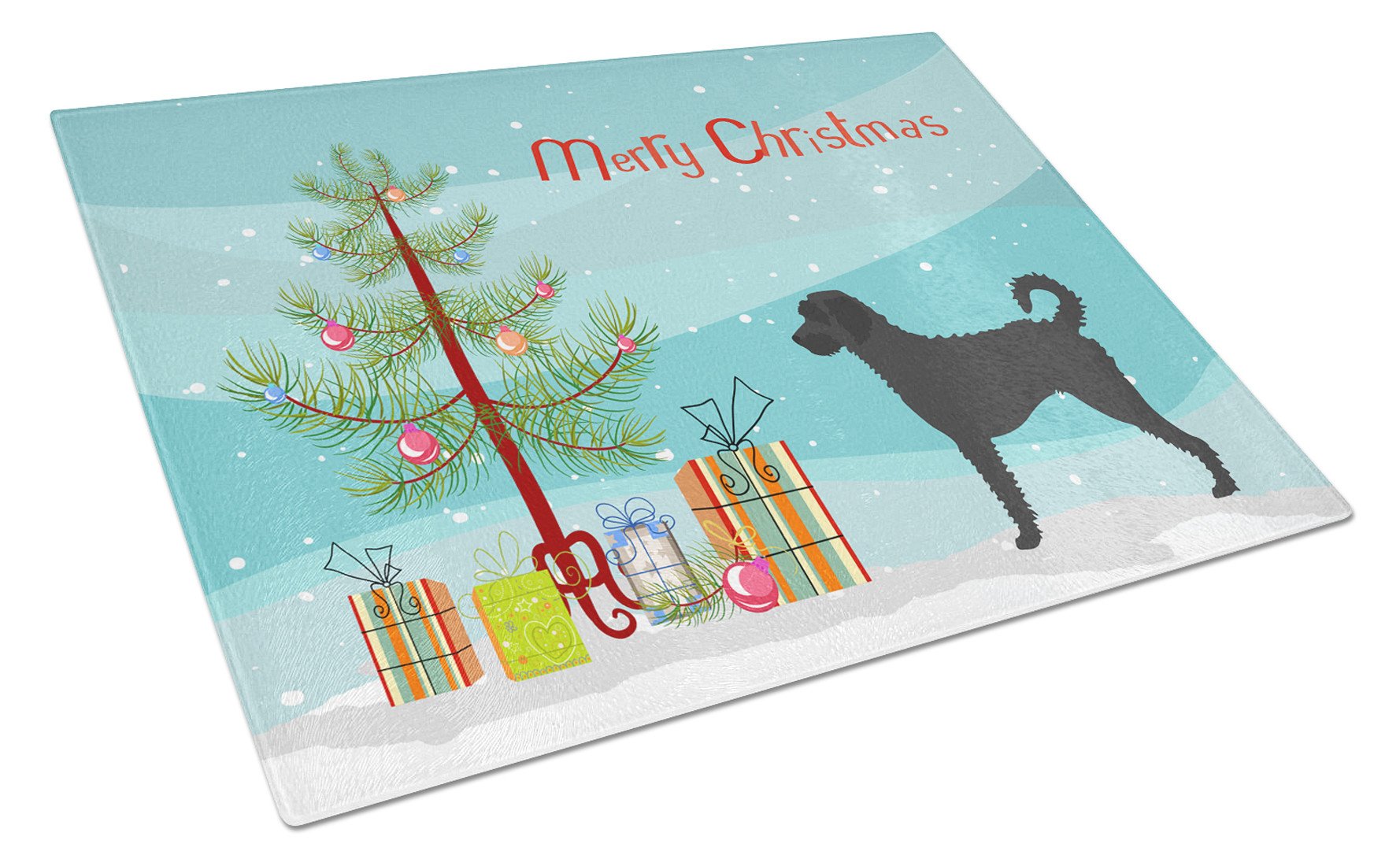 Labradoodle Christmas Cutting Board Tempered Glass Kitchen Cutting Surface, Heat Resistant Chopping, Non-Slip Feet, Food Prep & Serving