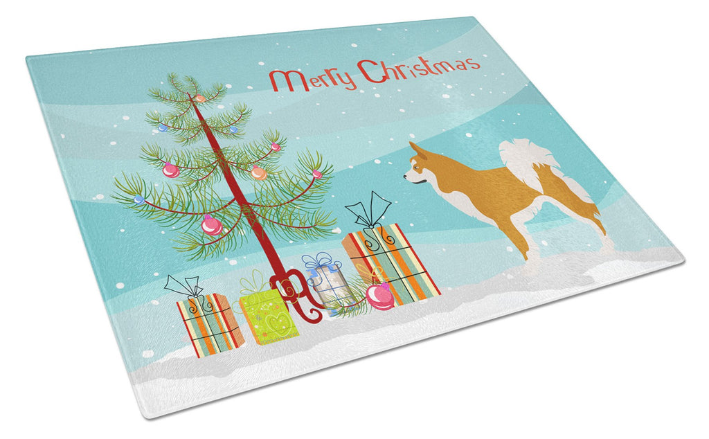 Icelandic Sheepdog Christmas Cutting Board Tempered Glass Kitchen Cutting Surface, Heat Resistant Chopping, Non-Slip Feet, Food Prep & Serving