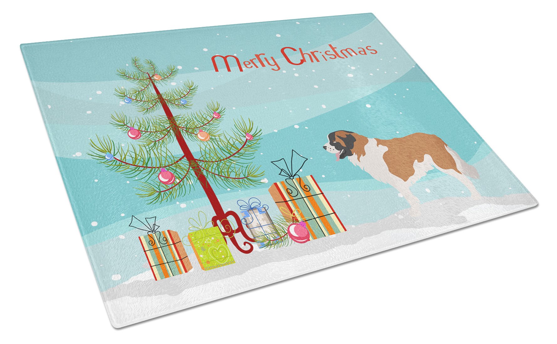 Moscow Watchdog Christmas Cutting Board Tempered Glass Kitchen Cutting Surface, Heat Resistant Chopping, Non-Slip Feet, Food Prep & Serving