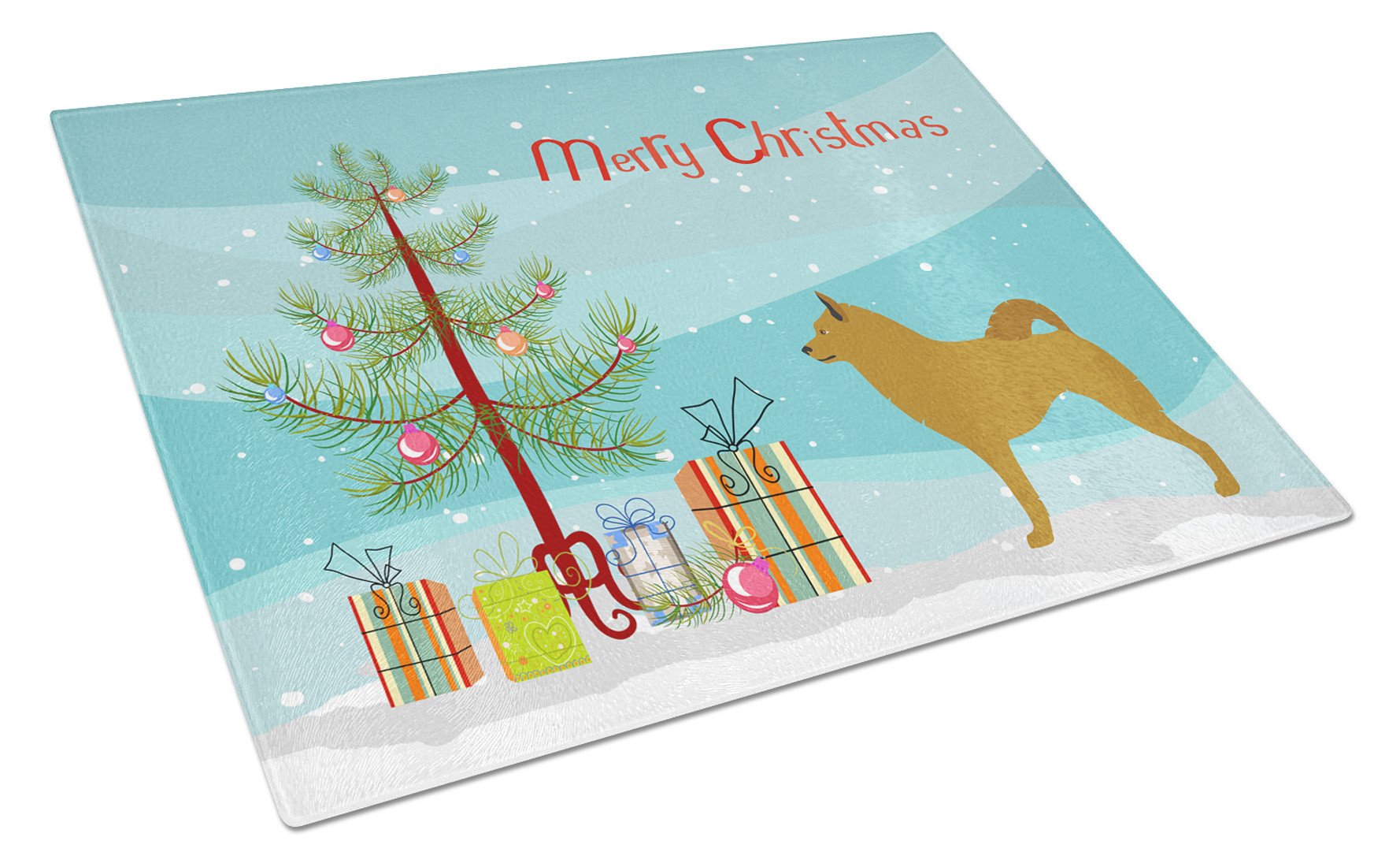 Finnish Spitz Christmas Cutting Board Tempered Glass Kitchen Cutting Surface, Heat Resistant Chopping, Non-Slip Feet, Food Prep & Serving