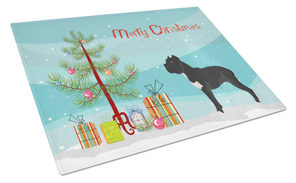 Cane Corso Christmas Cutting Board Tempered Glass Kitchen Cutting Surface, Heat Resistant Chopping, Non-Slip Feet, Food Prep & Serving