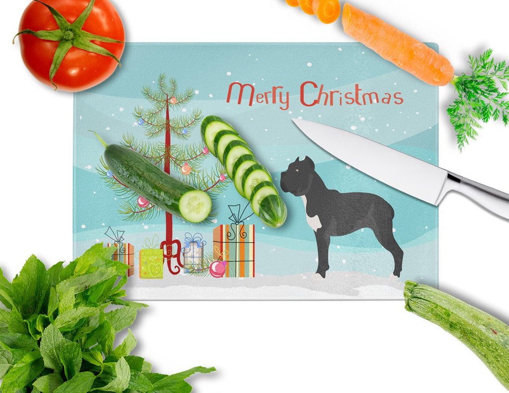 Cane Corso Christmas Cutting Board Tempered Glass Kitchen Cutting Surface, Heat Resistant Chopping, Non-Slip Feet, Food Prep & Serving