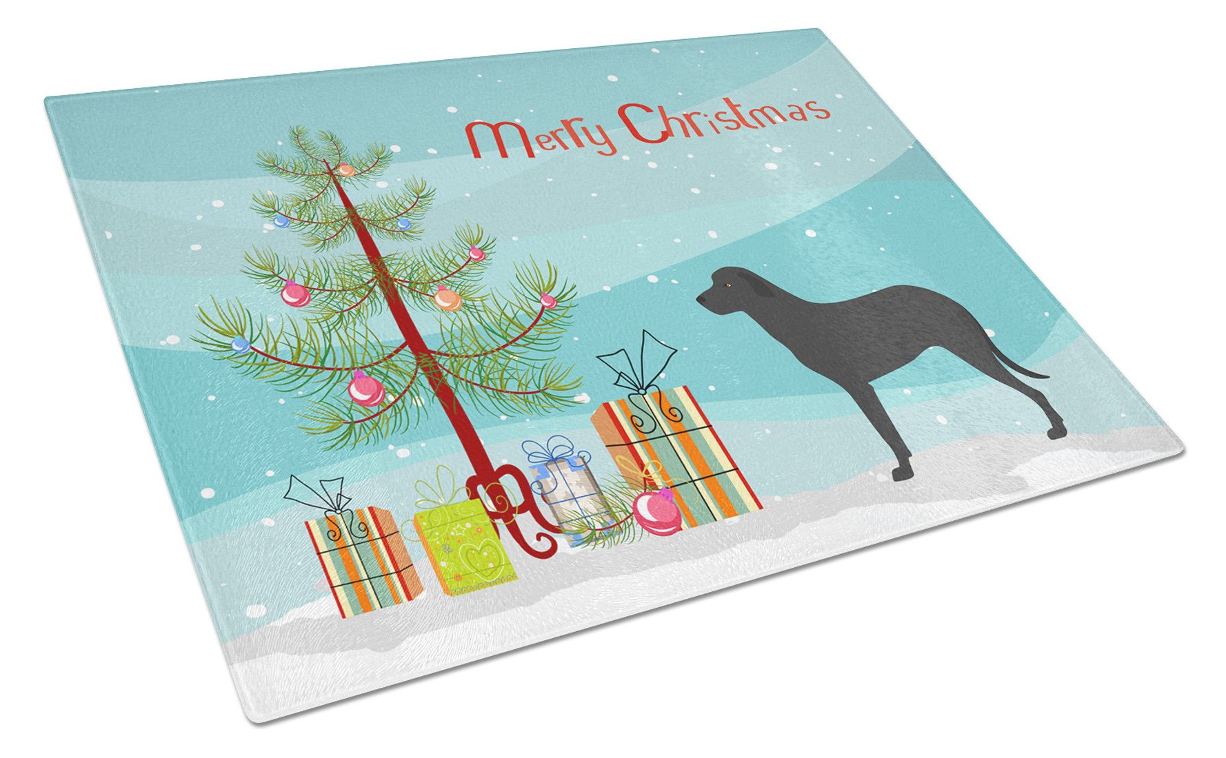Majorca Shepherd Dog Christmas Cutting Board Tempered Glass Kitchen Cutting Surface, Heat Resistant Chopping, Non-Slip Feet, Food Prep & Serving