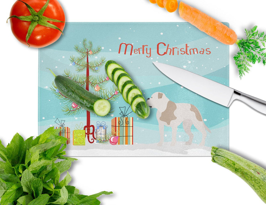 American Bulldog Christmas Cutting Board Tempered Glass Kitchen Cutting Surface, Heat Resistant Chopping, Non-Slip Feet, Food Prep & Serving