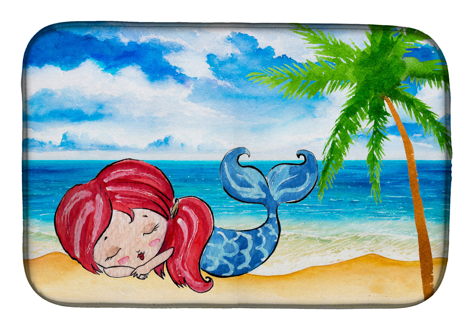 Mermaid on the Beach Dish Drying Mat Absorbent Dish Drying Mat Pad for Kitchen Counter Dish Drainer Mat for Countertop, 14 x 21", Multicolor