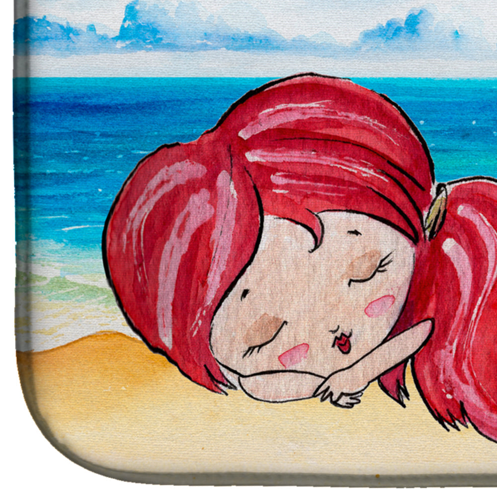 Mermaid on the Beach Dish Drying Mat Absorbent Dish Drying Mat Pad for Kitchen Counter Dish Drainer Mat for Countertop, 14 x 21", Multicolor