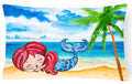 Mermaid on the Beach Decorative Throw Pillow 12x16 Indoor Outdoor Accent Cushion, Fabric Cover with Insert for Sofa, Bed, Porch & Living Room