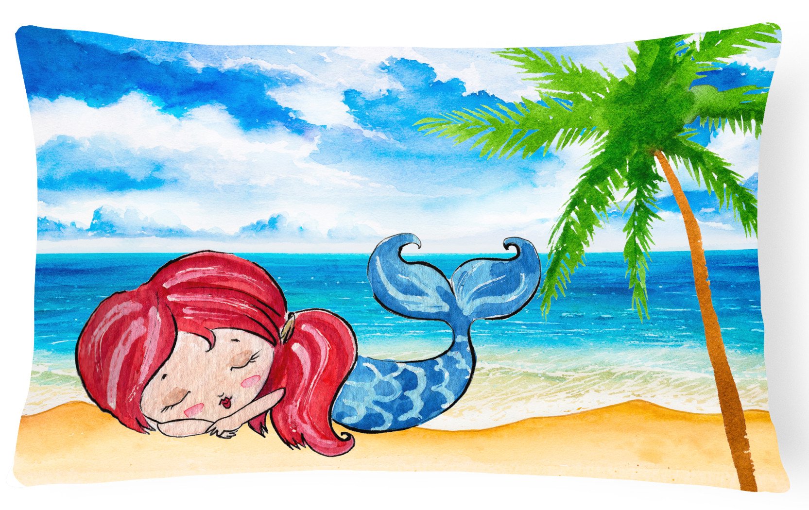 Mermaid on the Beach Decorative Throw Pillow 12x16 Indoor Outdoor Accent Cushion, Fabric Cover with Insert for Sofa, Bed, Porch & Living Room