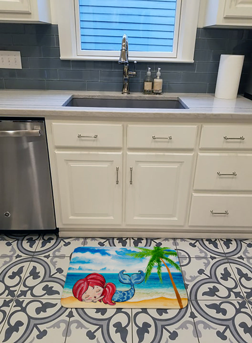 Mermaid on the Beach Memory Foam Kitchen Mat Machine Washable Anti-Fatigue Cushion Comfort Bath or Kitchen Rug