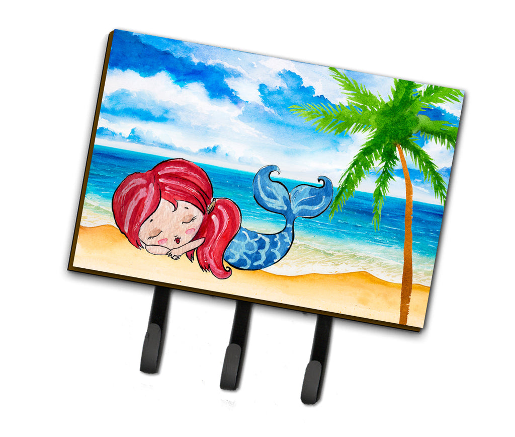 Mermaid on the Beach Leash or Key Holder Wall Hooks, Coat Rack Wall Mount, for Hanging Keys, Towels, Aprons, Leashes