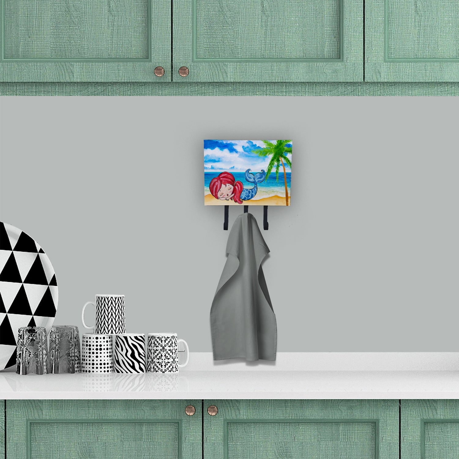 Mermaid on the Beach Leash or Key Holder Wall Hooks, Coat Rack Wall Mount, for Hanging Keys, Towels, Aprons, Leashes