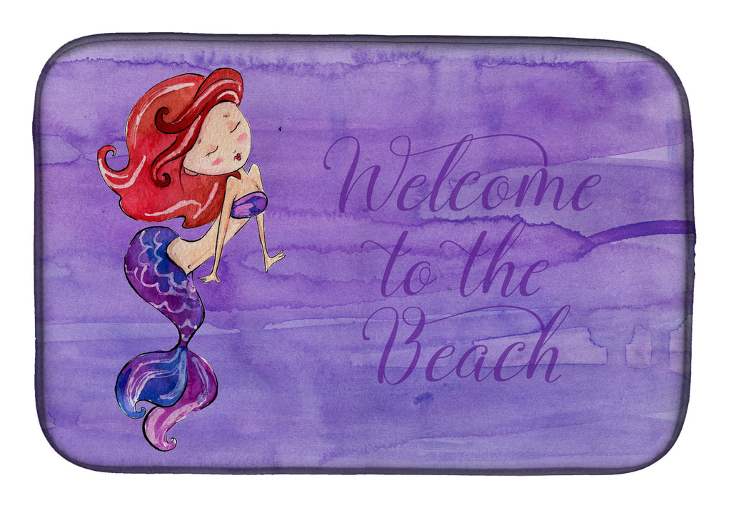 Mermaid Welcome Purple Dish Drying Mat Absorbent Dish Drying Mat Pad for Kitchen Counter Dish Drainer Mat for Countertop, 14 x 21", Multicolor