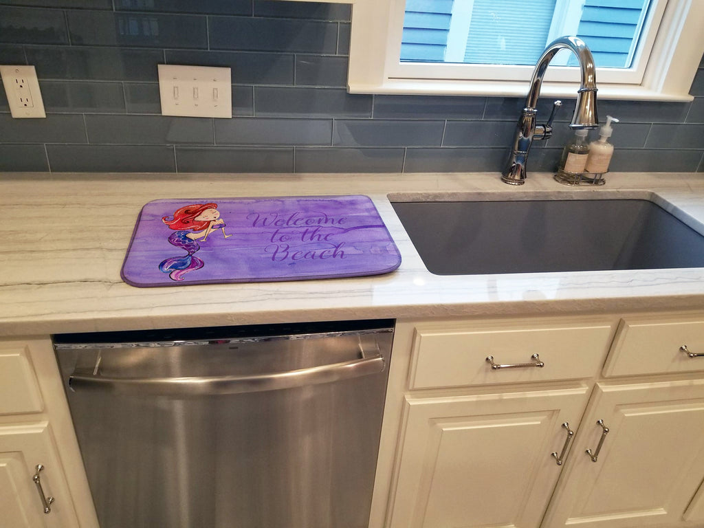 Mermaid Welcome Purple Dish Drying Mat Absorbent Dish Drying Mat Pad for Kitchen Counter Dish Drainer Mat for Countertop, 14 x 21", Multicolor