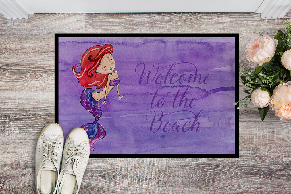 Mermaid Welcome Purple Doormat Indoor Outdoor 24H X 36W Front Door Mat Rugs for Entryway, Non Slip Washable Low Pile,