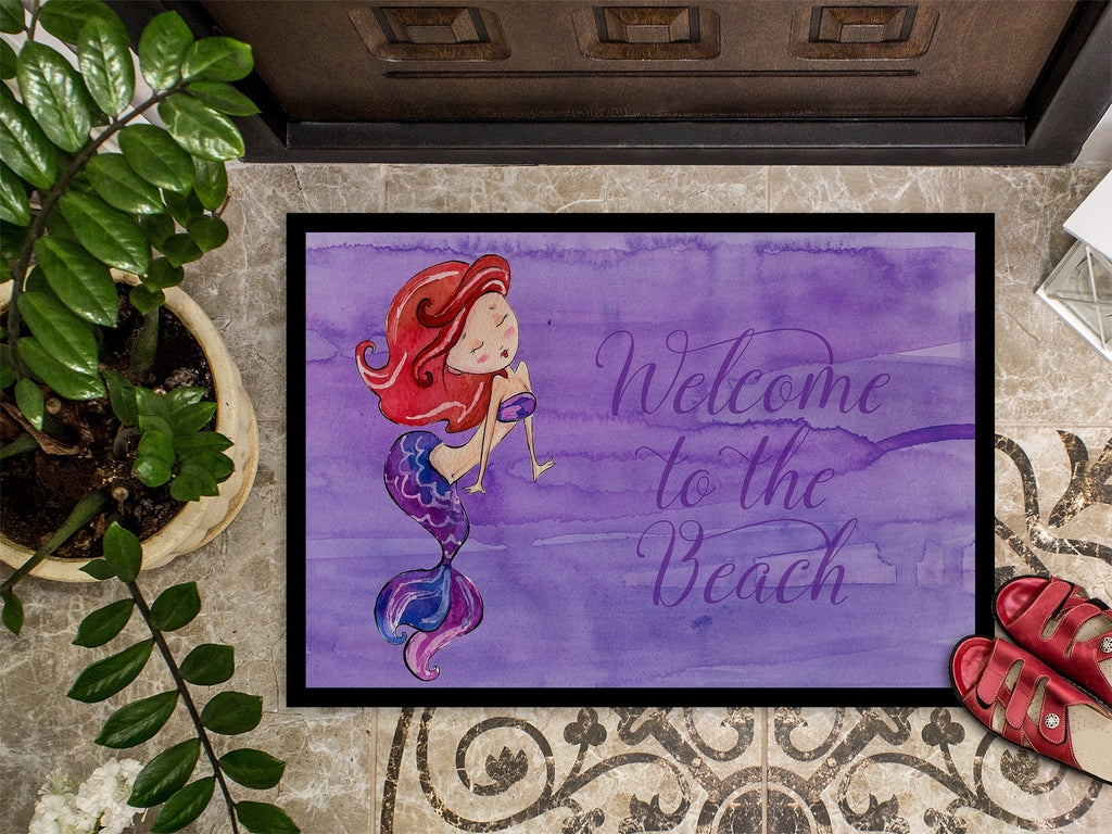 Mermaid Welcome Purple Doormat Indoor Outdoor 24H X 36W Front Door Mat Rugs for Entryway, Non Slip Washable Low Pile,