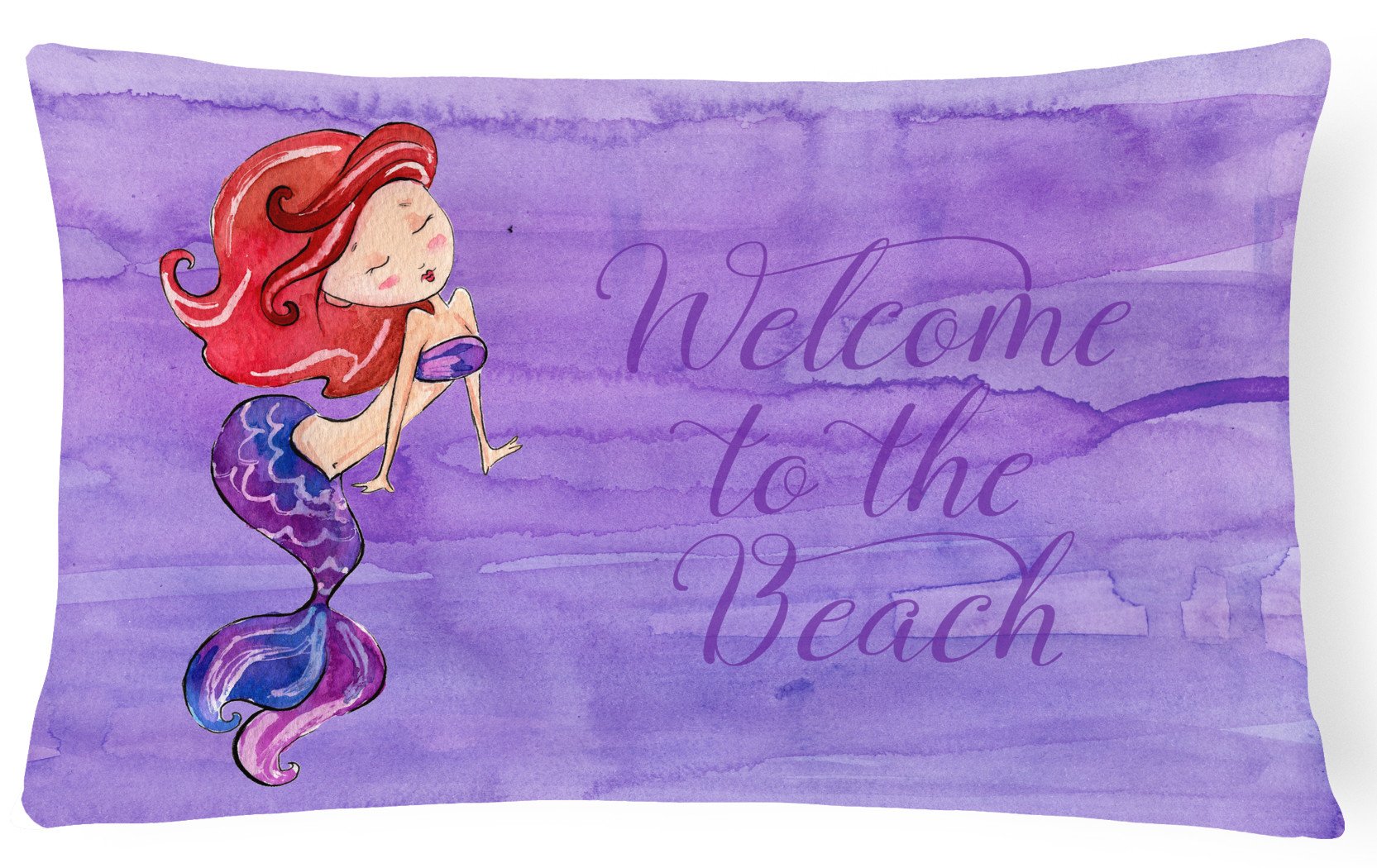 Mermaid Welcome Purple Decorative Throw Pillow 12x16 Indoor Outdoor Accent Cushion, Fabric Cover with Insert for Sofa, Bed, Porch & Living Room
