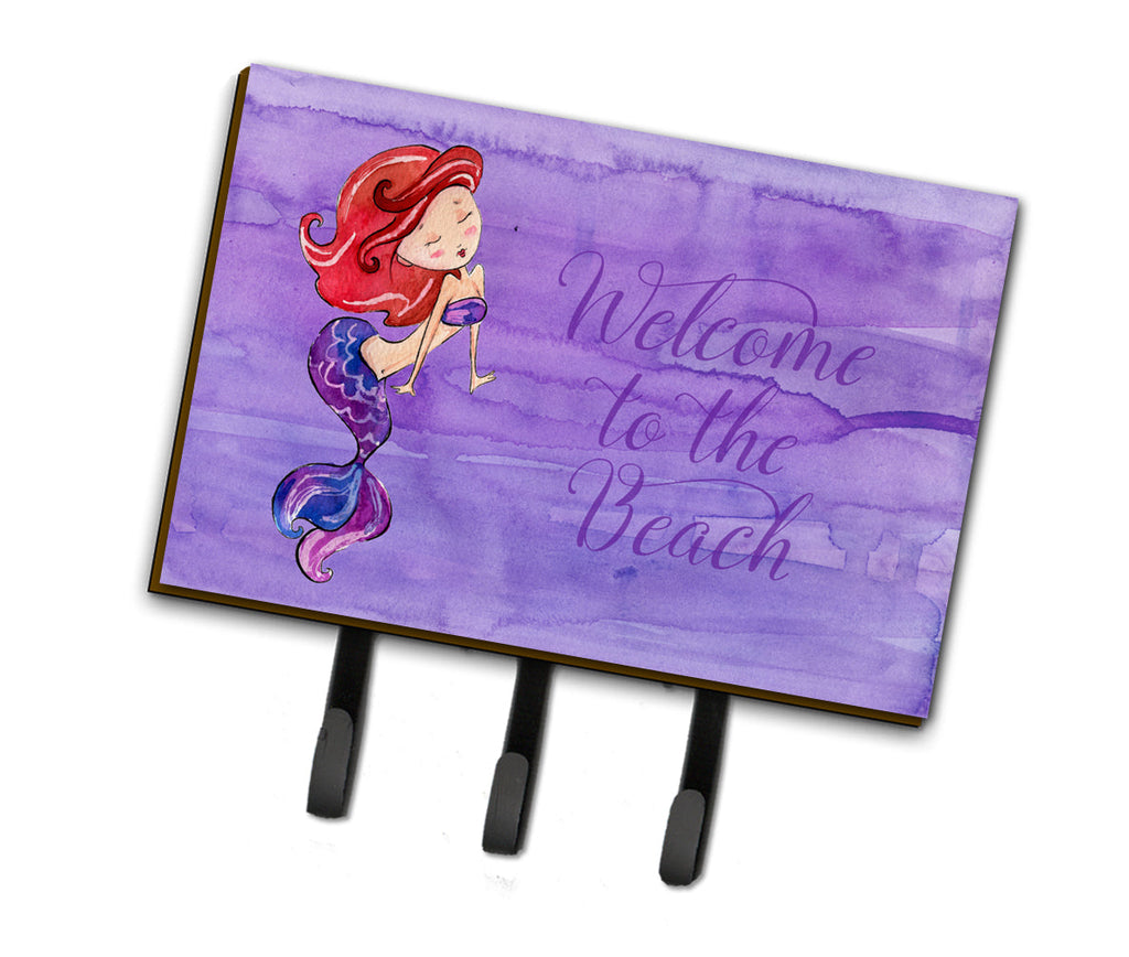 Mermaid Welcome Purple Leash or Key Holder Wall Hooks, Coat Rack Wall Mount, for Hanging Keys, Towels, Aprons, Leashes