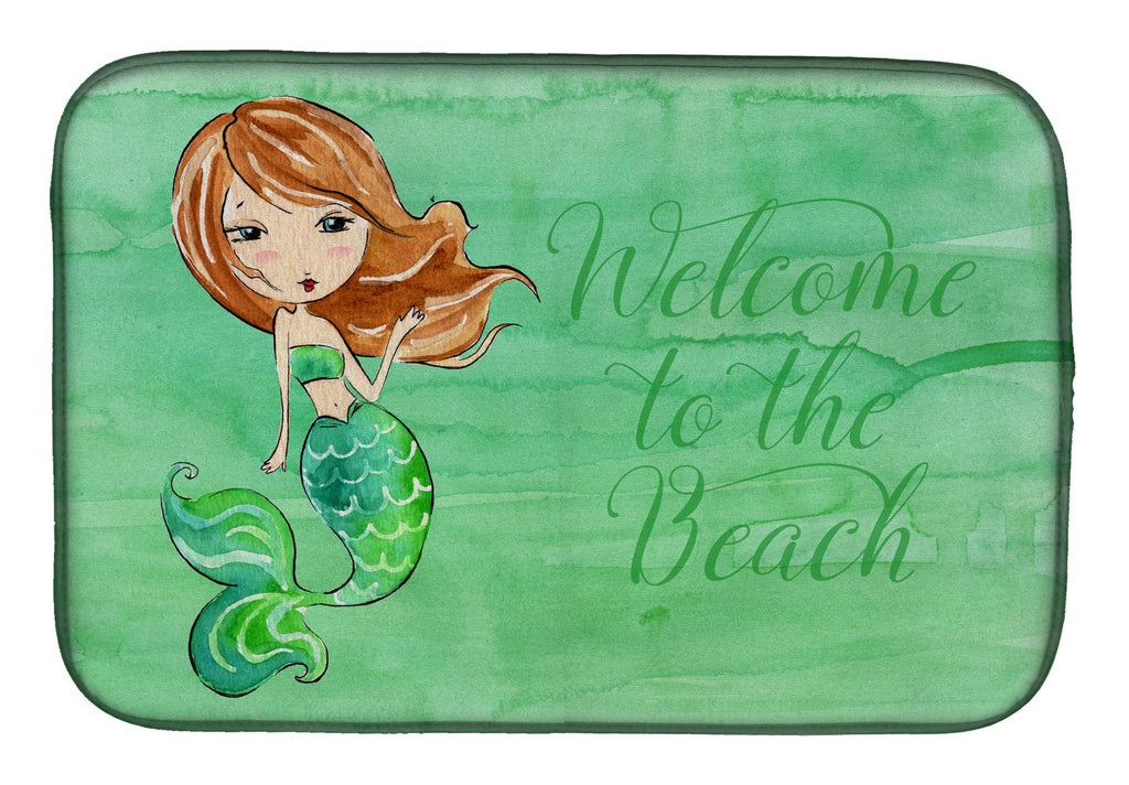 Mermaid Welcome Green Dish Drying Mat Absorbent Dish Drying Mat Pad for Kitchen Counter Dish Drainer Mat for Countertop, 14 x 21", Multicolor