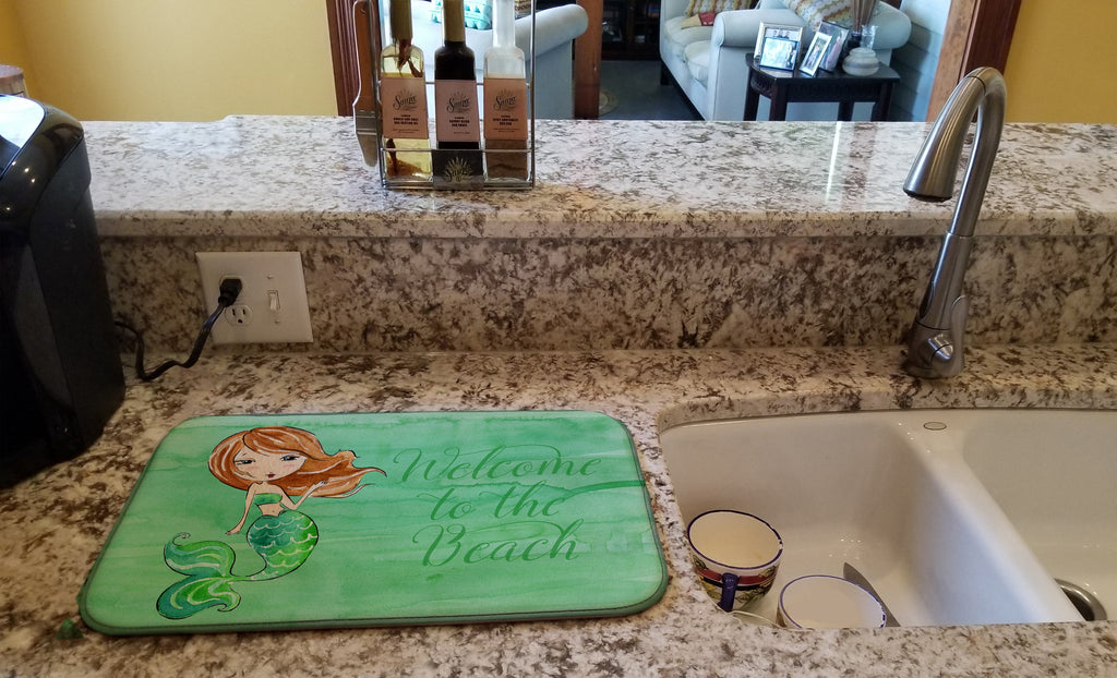 Mermaid Welcome Green Dish Drying Mat Absorbent Dish Drying Mat Pad for Kitchen Counter Dish Drainer Mat for Countertop, 14 x 21", Multicolor