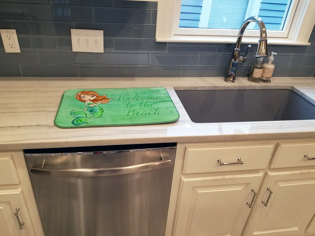 Mermaid Welcome Green Dish Drying Mat Absorbent Dish Drying Mat Pad for Kitchen Counter Dish Drainer Mat for Countertop, 14 x 21", Multicolor