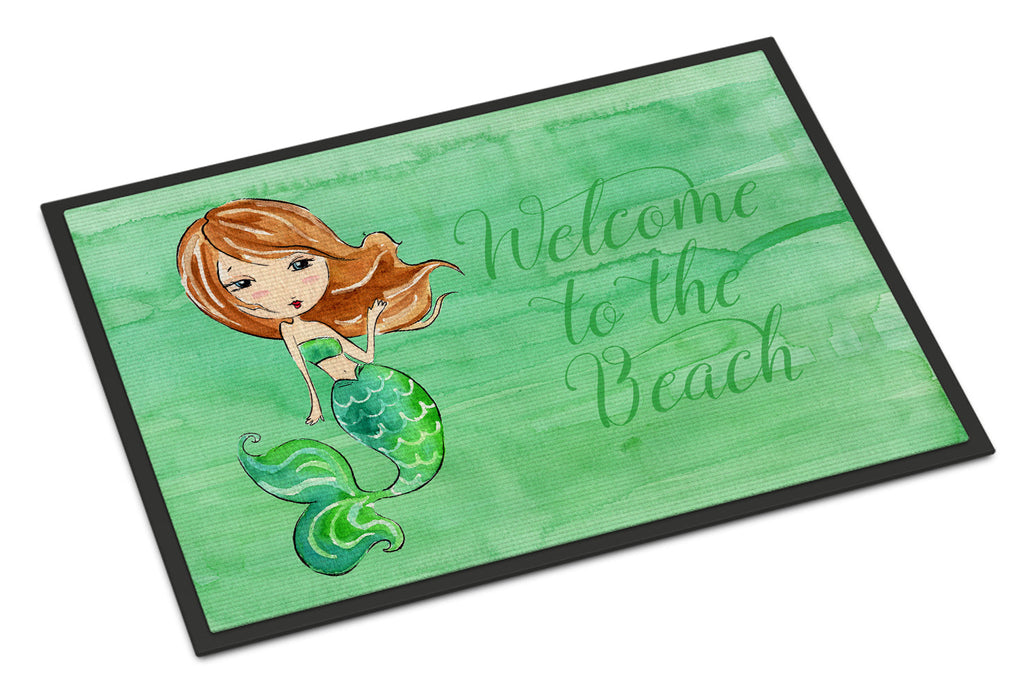 Mermaid Welcome Green Doormat Indoor Outdoor 24H X 36W Front Door Mat Rugs for Entryway, Non Slip Washable Low Pile,