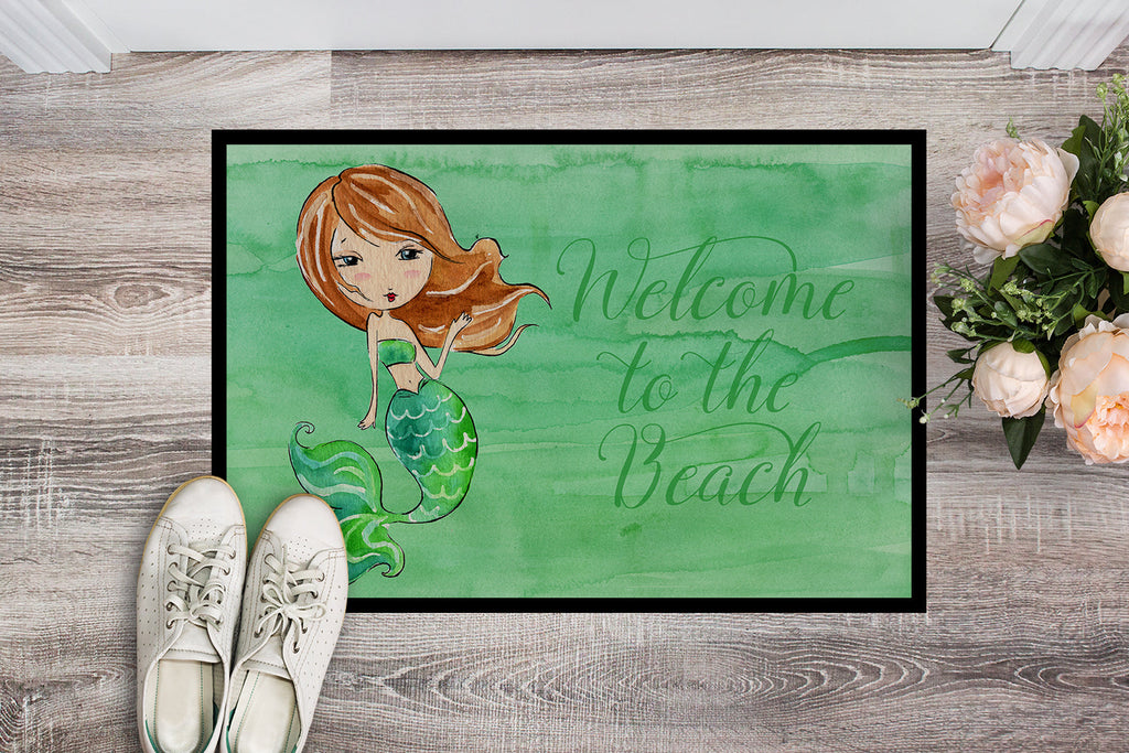 Mermaid Welcome Green Doormat Indoor Outdoor 24H X 36W Front Door Mat Rugs for Entryway, Non Slip Washable Low Pile,