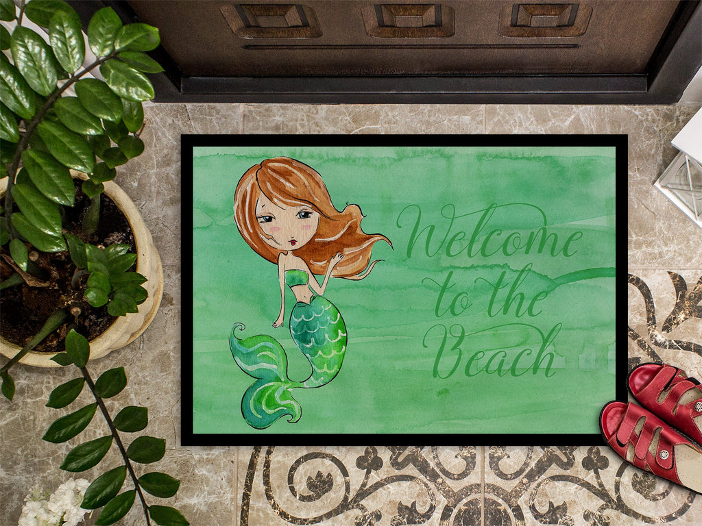 Mermaid Welcome Green Doormat Indoor Outdoor 24H X 36W Front Door Mat Rugs for Entryway, Non Slip Washable Low Pile,