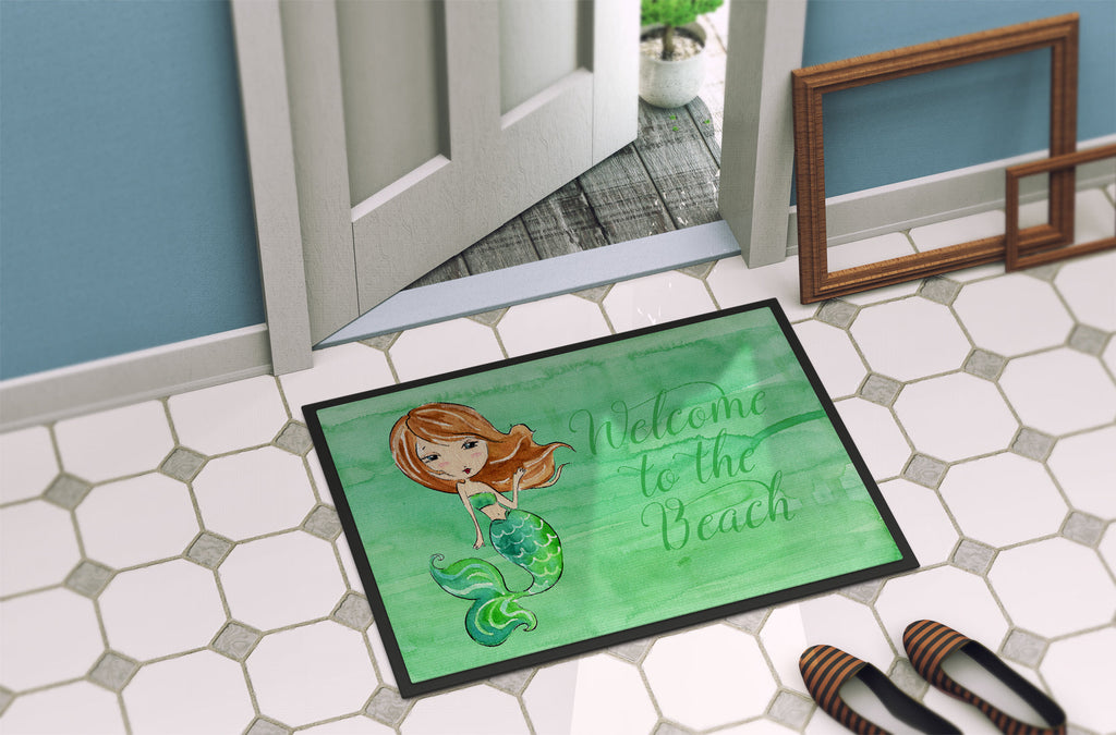 Mermaid Welcome Green Doormat Indoor Outdoor 24H X 36W Front Door Mat Rugs for Entryway, Non Slip Washable Low Pile,