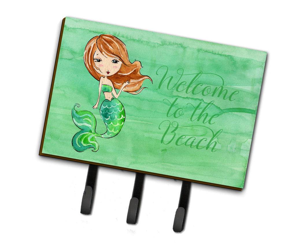 Mermaid Welcome Green Leash or Key Holder Wall Hooks, Coat Rack Wall Mount, for Hanging Keys, Towels, Aprons, Leashes