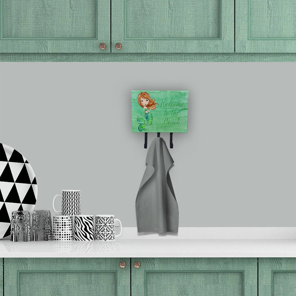 Mermaid Welcome Green Leash or Key Holder Wall Hooks, Coat Rack Wall Mount, for Hanging Keys, Towels, Aprons, Leashes