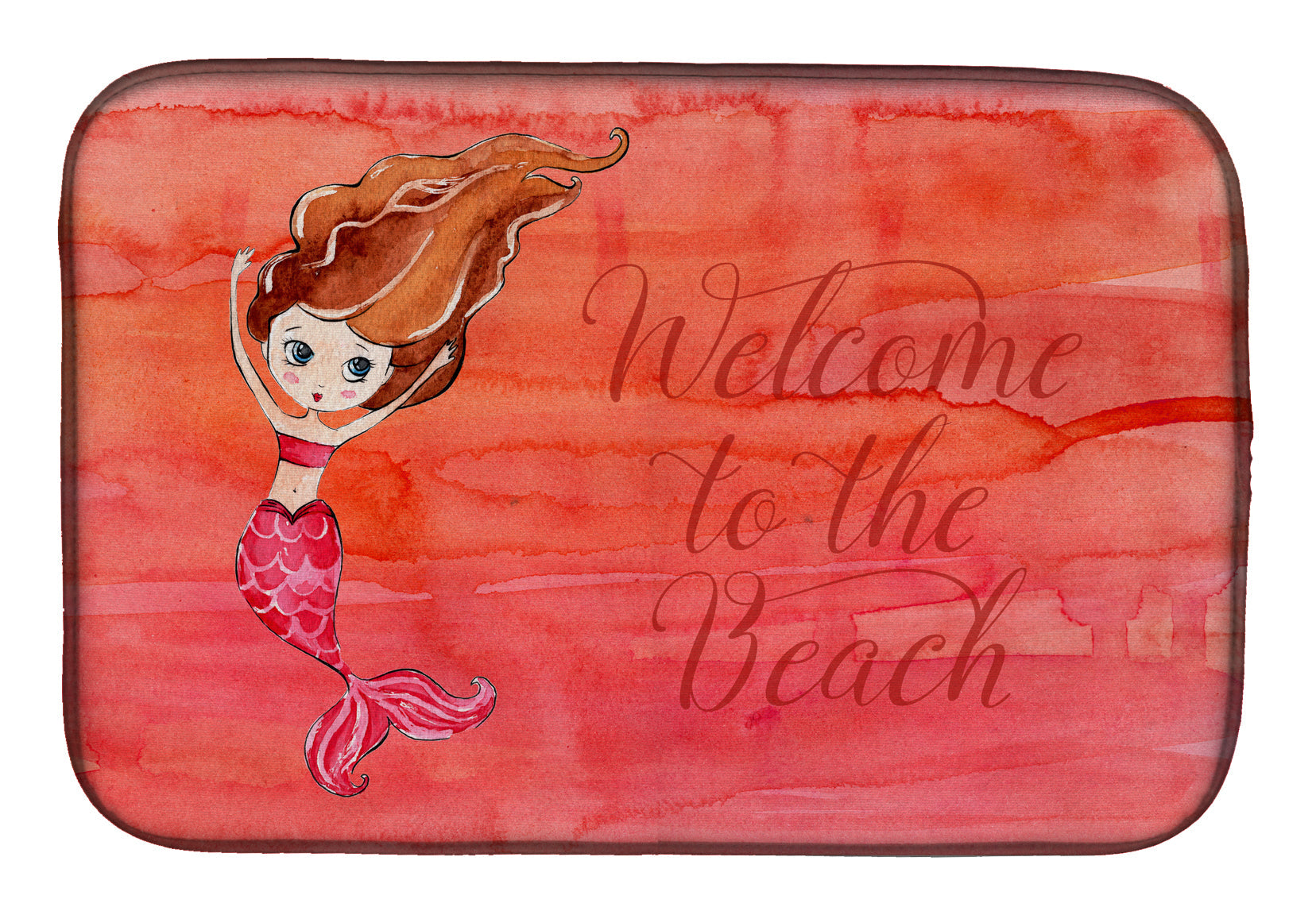 Mermaid Welcome Red Dish Drying Mat Absorbent Dish Drying Mat Pad for Kitchen Counter Dish Drainer Mat for Countertop, 14 x 21", Multicolor