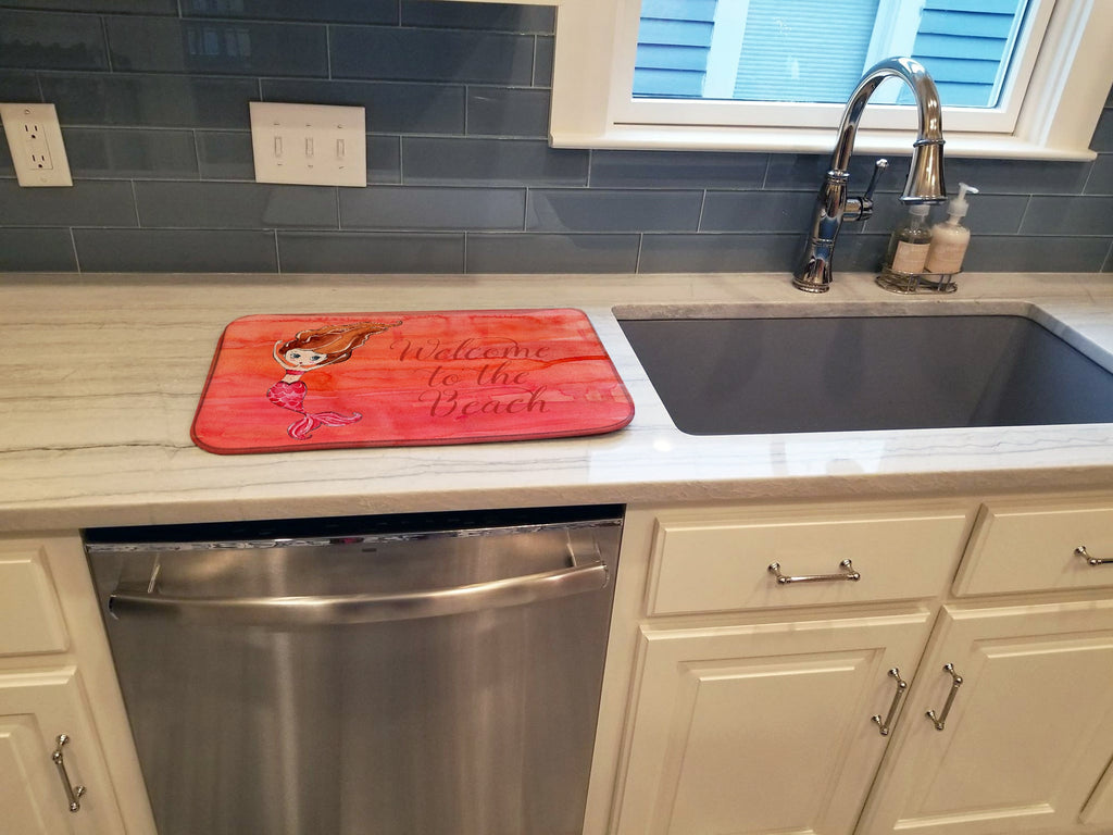 Mermaid Welcome Red Dish Drying Mat Absorbent Dish Drying Mat Pad for Kitchen Counter Dish Drainer Mat for Countertop, 14 x 21", Multicolor