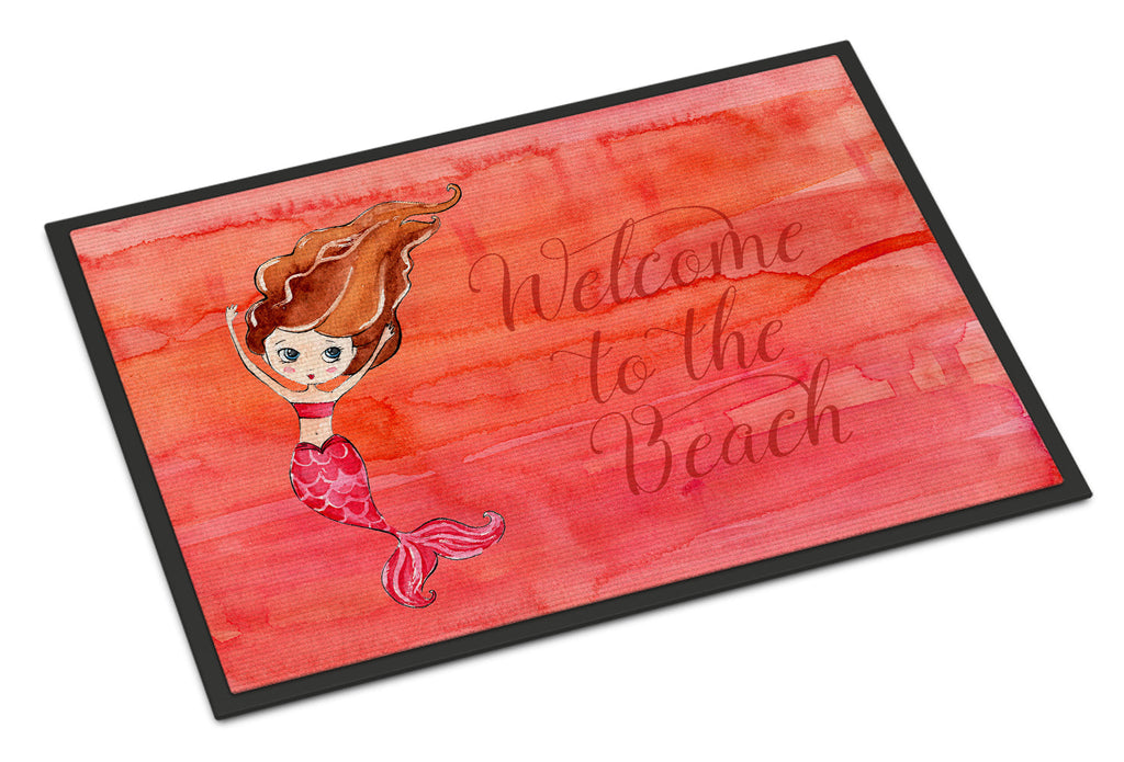 Mermaid Welcome Red Doormat Indoor Outdoor 24H X 36W Front Door Mat Rugs for Entryway, Non Slip Washable Low Pile,