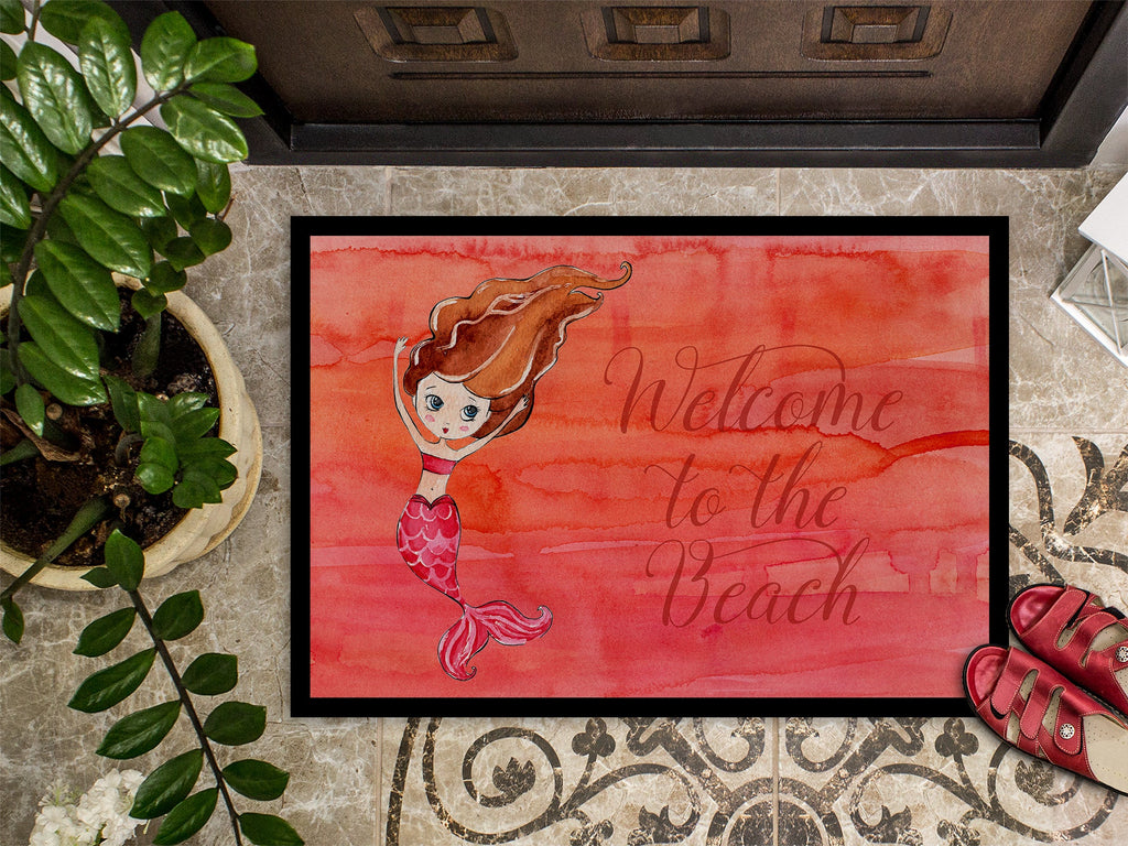 Mermaid Welcome Red Doormat Indoor Outdoor 24H X 36W Front Door Mat Rugs for Entryway, Non Slip Washable Low Pile,