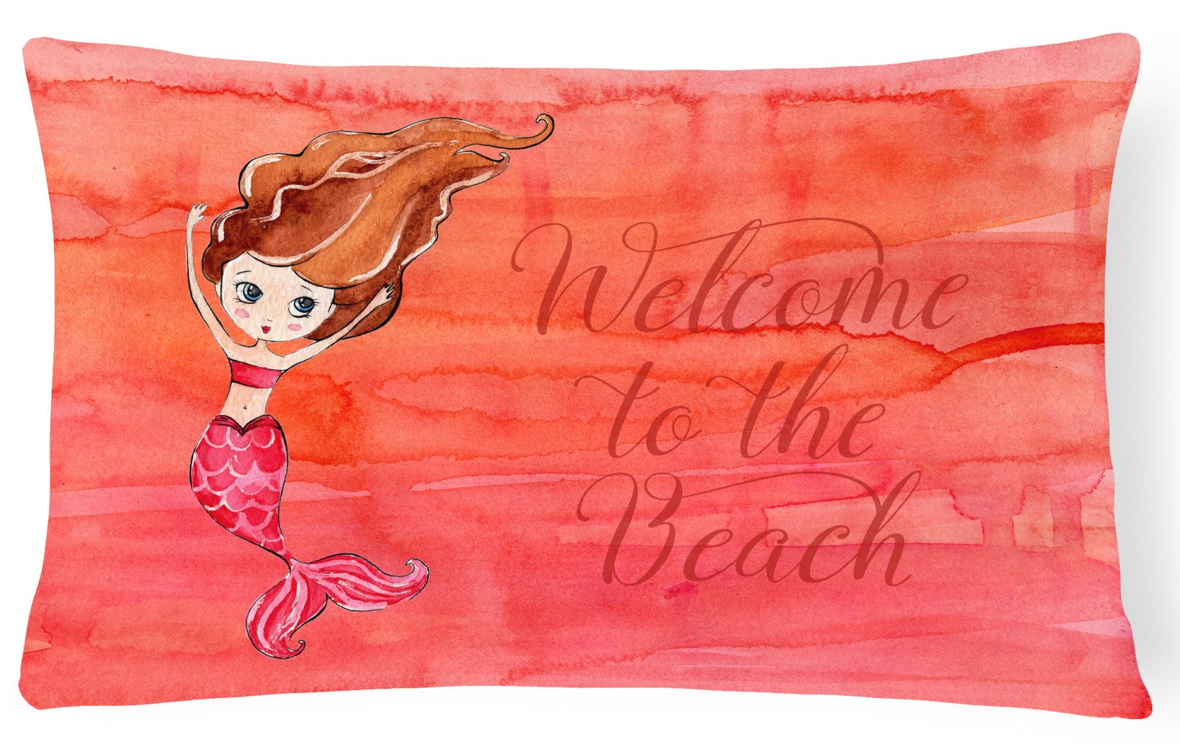 Mermaid Welcome Red Decorative Throw Pillow 12x16 Indoor Outdoor Accent Cushion, Fabric Cover with Insert for Sofa, Bed, Porch & Living Room