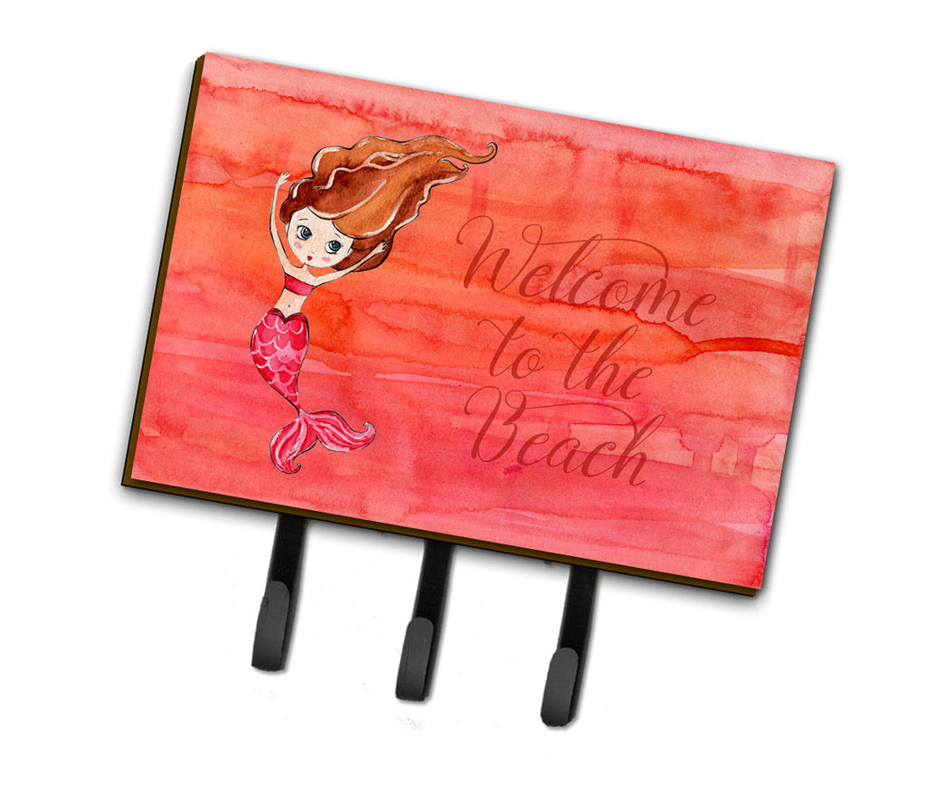Mermaid Welcome Red Leash or Key Holder Wall Hooks, Coat Rack Wall Mount, for Hanging Keys, Towels, Aprons, Leashes
