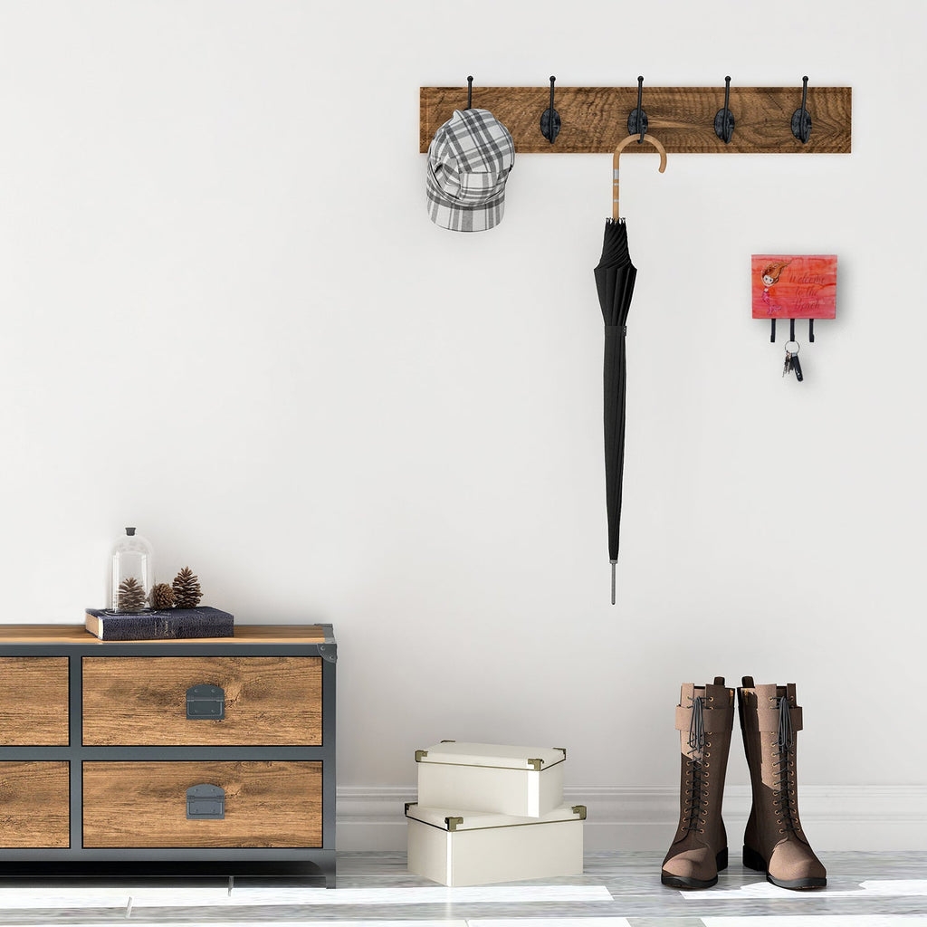 Mermaid Welcome Red Leash or Key Holder Wall Hooks, Coat Rack Wall Mount, for Hanging Keys, Towels, Aprons, Leashes