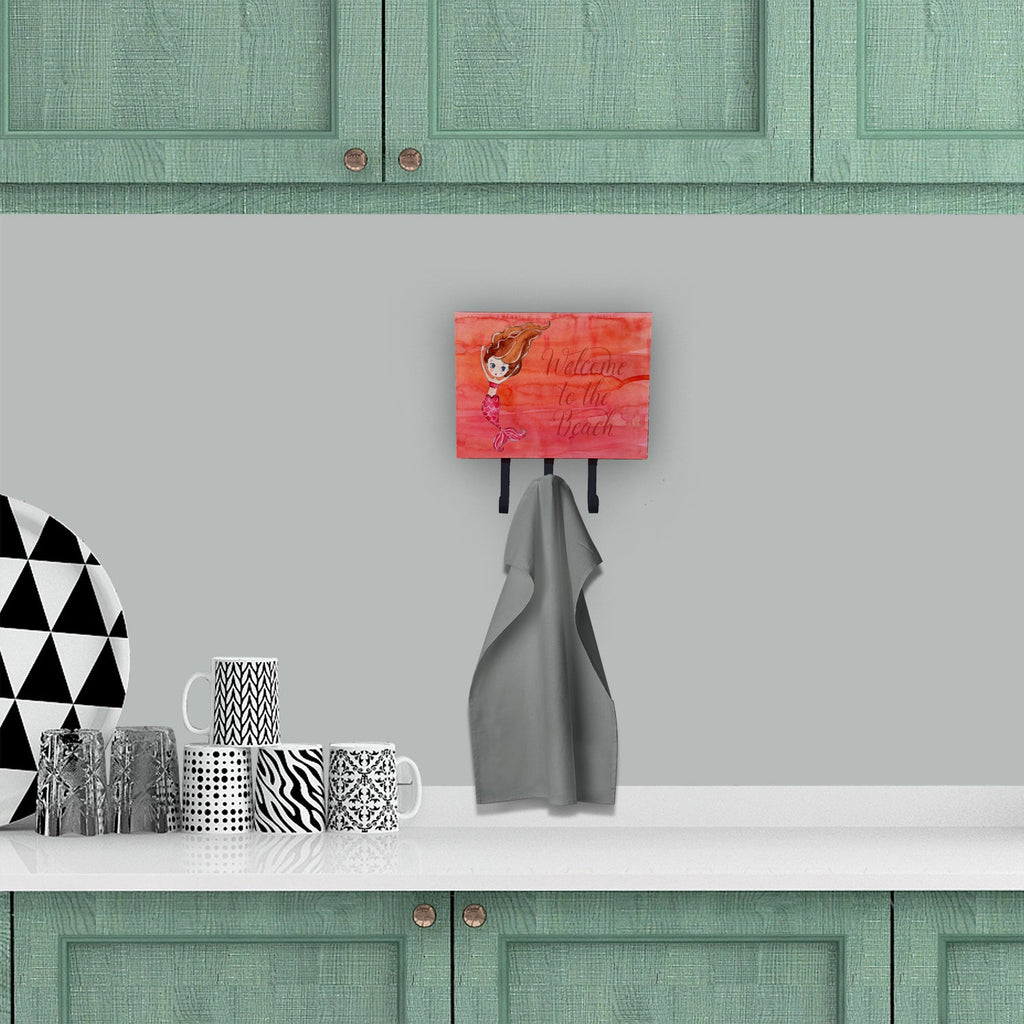 Mermaid Welcome Red Leash or Key Holder Wall Hooks, Coat Rack Wall Mount, for Hanging Keys, Towels, Aprons, Leashes