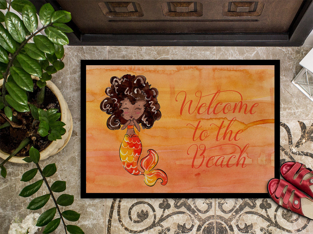 Mermaid Welcome Orange Doormat Indoor Outdoor 24H X 36W Front Door Mat Rugs for Entryway, Non Slip Washable Low Pile,
