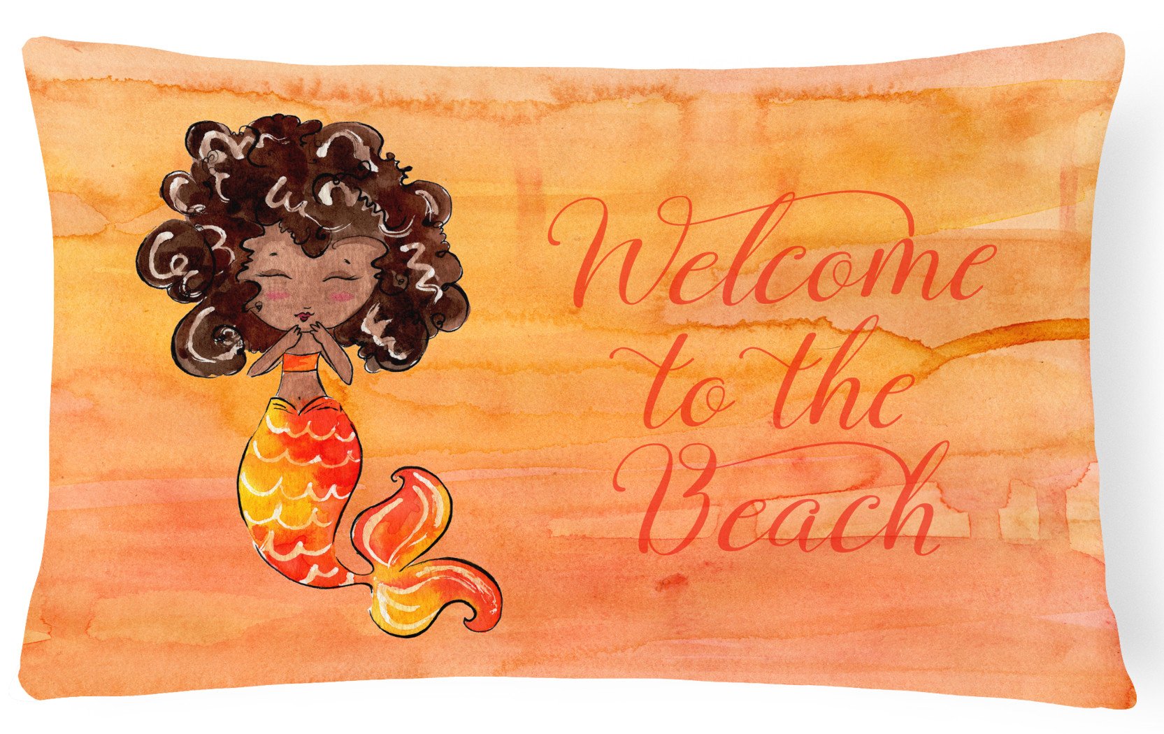 Mermaid Welcome Orange Decorative Throw Pillow 12x16 Indoor Outdoor Accent Cushion, Fabric Cover with Insert for Sofa, Bed, Porch & Living Room