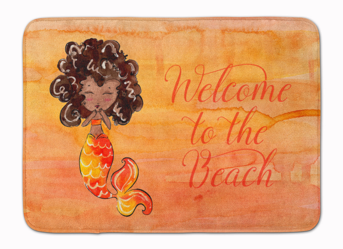 Mermaid Welcome Orange Memory Foam Kitchen Mat Machine Washable Anti-Fatigue Cushion Comfort Bath or Kitchen Rug