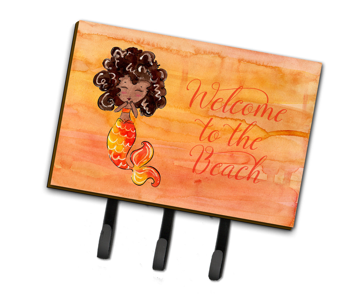 Mermaid Welcome Orange Leash or Key Holder Wall Hooks, Coat Rack Wall Mount, for Hanging Keys, Towels, Aprons, Leashes