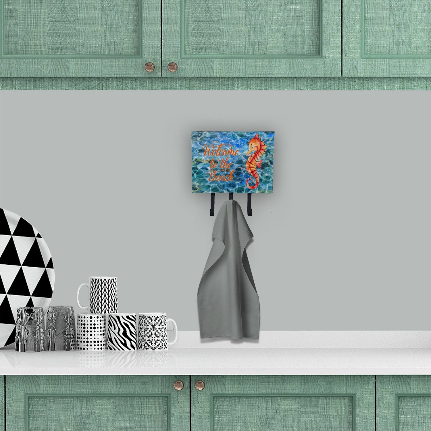 Seahorse Welcome Leash or Key Holder Wall Hooks, Coat Rack Wall Mount, for Hanging Keys, Towels, Aprons, Leashes