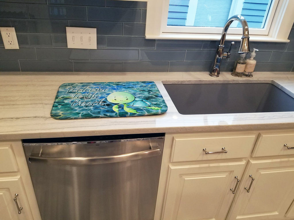 Sea Turtle Welcome Dish Drying Mat Absorbent Dish Drying Mat Pad for Kitchen Counter Dish Drainer Mat for Countertop, 14 x 21", Multicolor