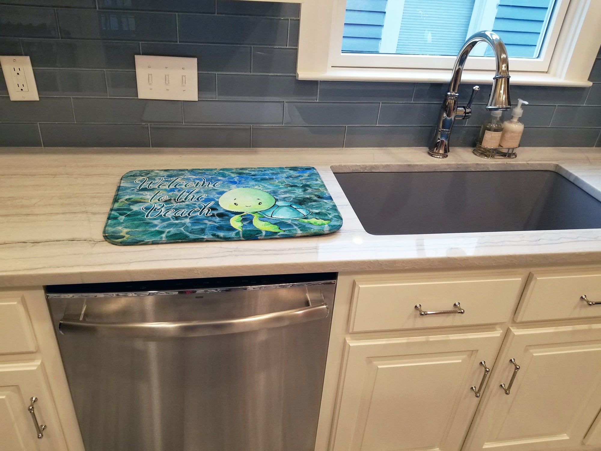 Sea Turtle Welcome Dish Drying Mat Absorbent Dish Drying Mat Pad for Kitchen Counter Dish Drainer Mat for Countertop, 14 x 21", Multicolor