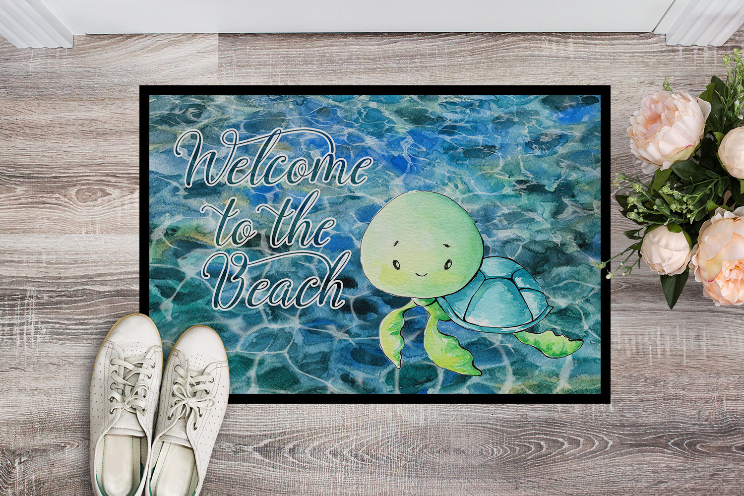 Sea Turtle Welcome Doormat Indoor Outdoor 24H X 36W Front Door Mat Rugs for Entryway, Non Slip Washable Low Pile,
