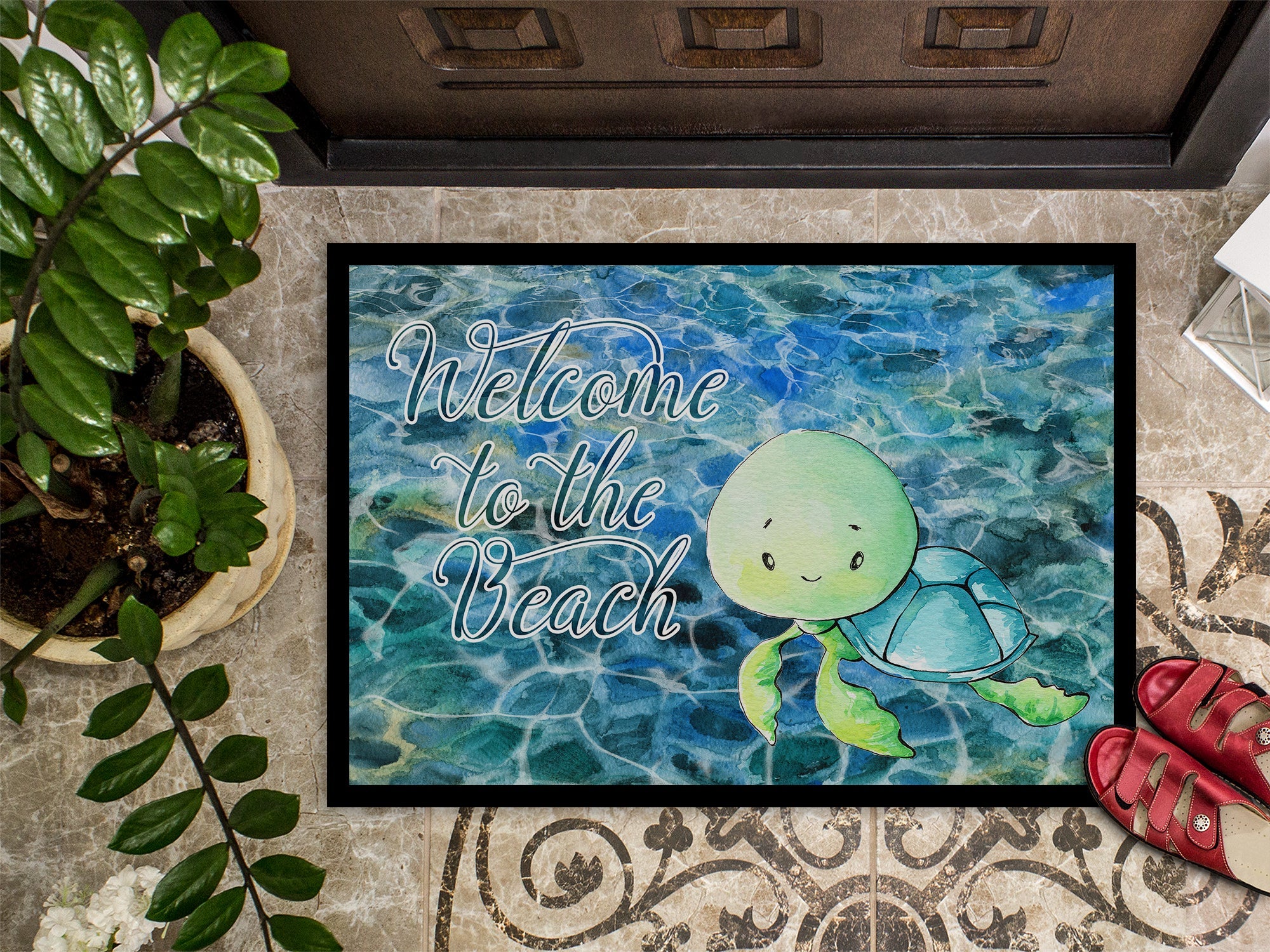 Sea Turtle Welcome Doormat Indoor Outdoor 24H X 36W Front Door Mat Rugs for Entryway, Non Slip Washable Low Pile,
