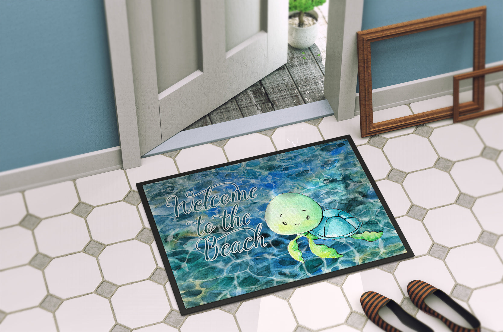 Sea Turtle Welcome Doormat Indoor Outdoor 24H X 36W Front Door Mat Rugs for Entryway, Non Slip Washable Low Pile,
