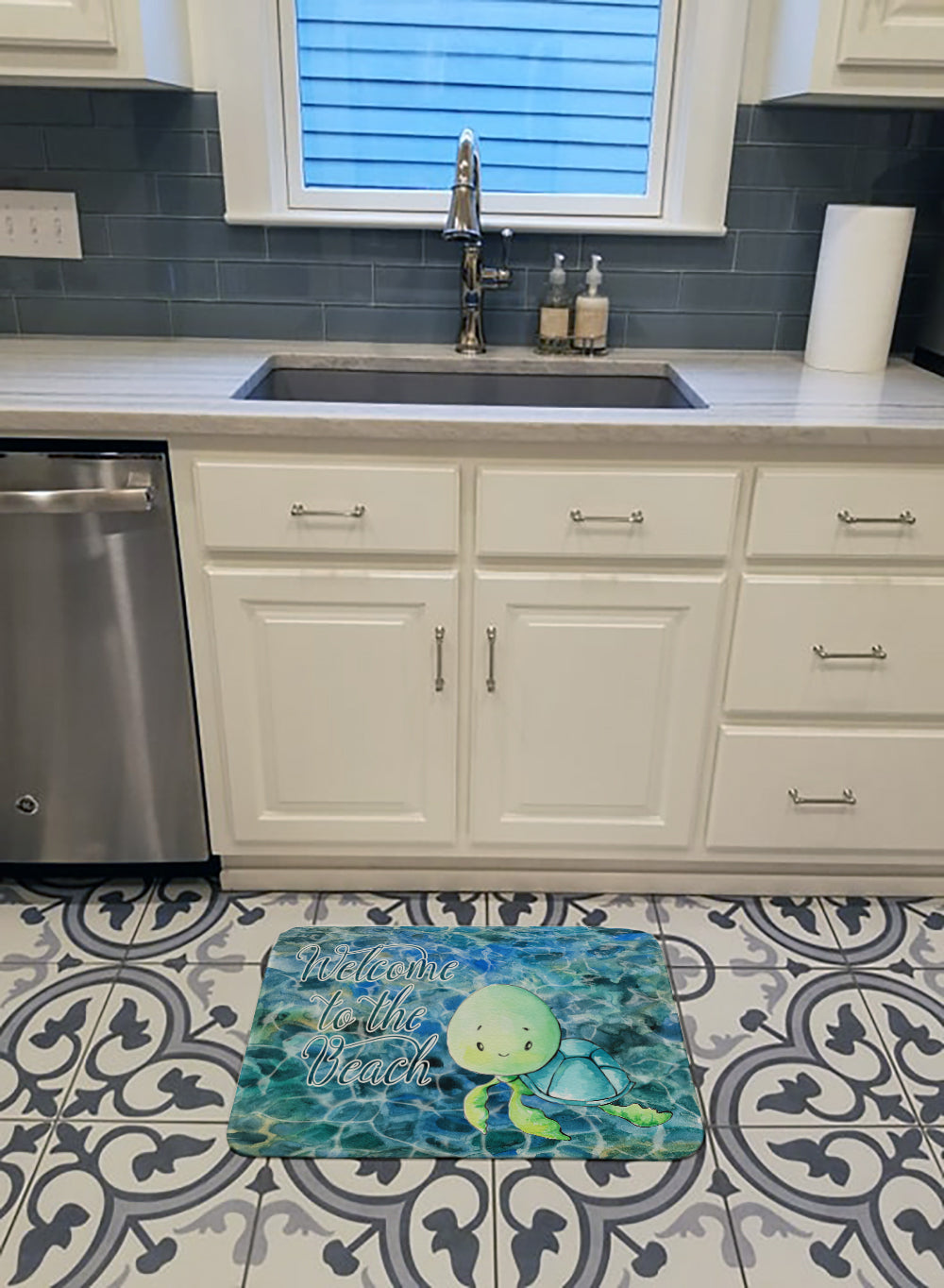 Sea Turtle Welcome Memory Foam Kitchen Mat Machine Washable Anti-Fatigue Cushion Comfort Bath or Kitchen Rug