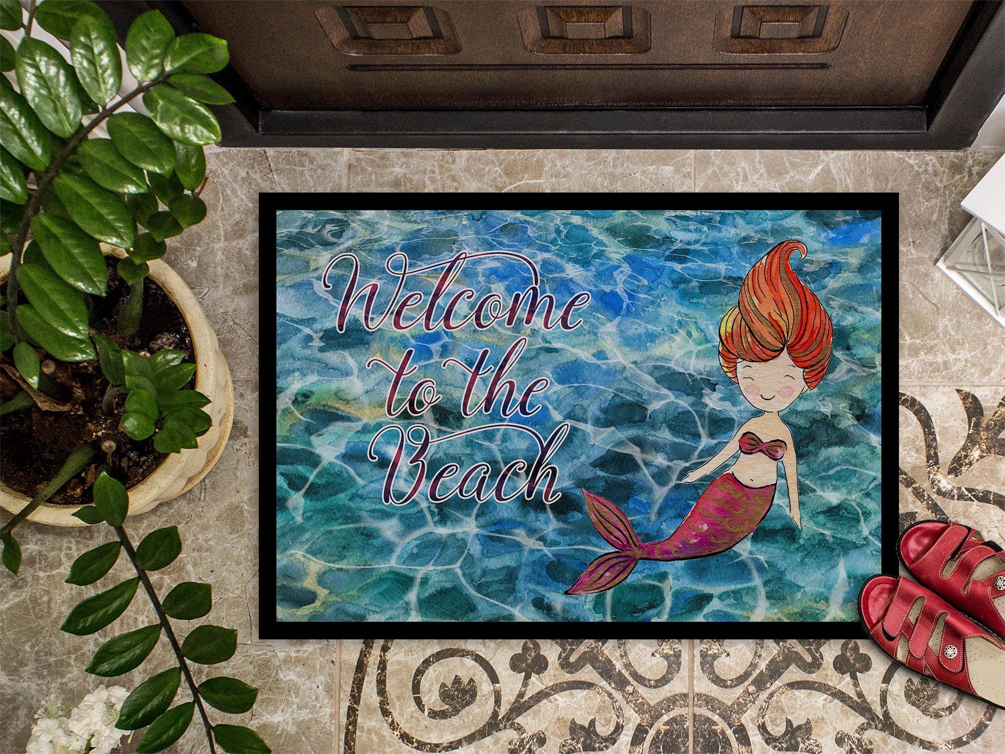 Mermaid Water Welcome Doormat Indoor Outdoor 24H X 36W Front Door Mat Rugs for Entryway, Non Slip Washable Low Pile,